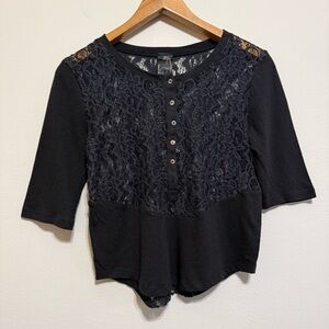 Free People Romantics Lacy Black Tee Womens XS NWOT